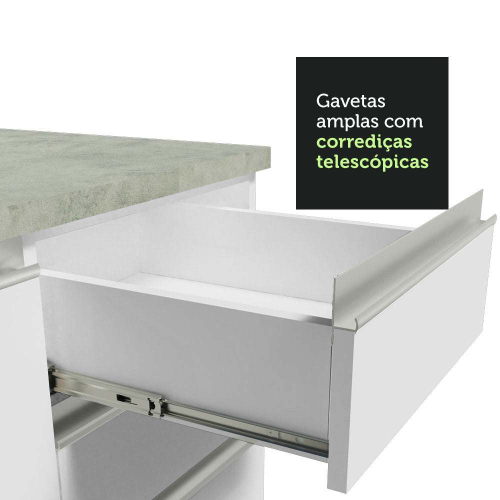 Balcão Cozinha 120 x 60 cm 2 Portas e 3 Gavetas (Com Tampo) Branco Glamy Madesa