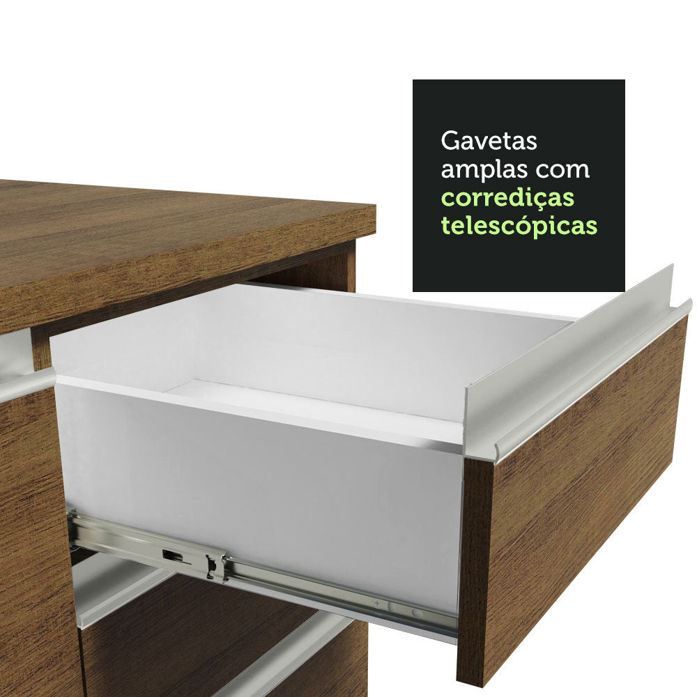 Balcão Cozinha 120 x 60 cm 2 Portas e 3 Gavetas (Com Tampo) Rustic Glamy Madesa
