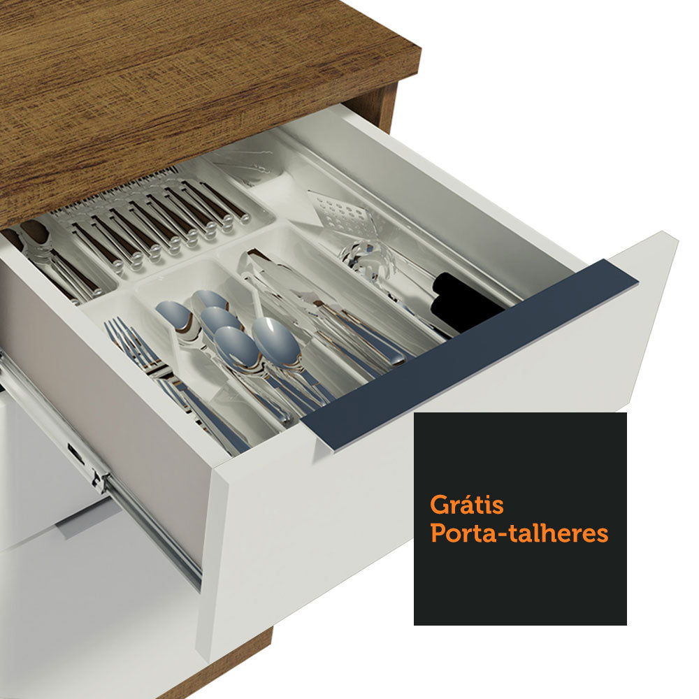 Balcão Gabinete de Pia Madesa Stella 120 x 60 cm 2 Portas e 3 Gavetas (Sem Tampo) Rustic/Branco