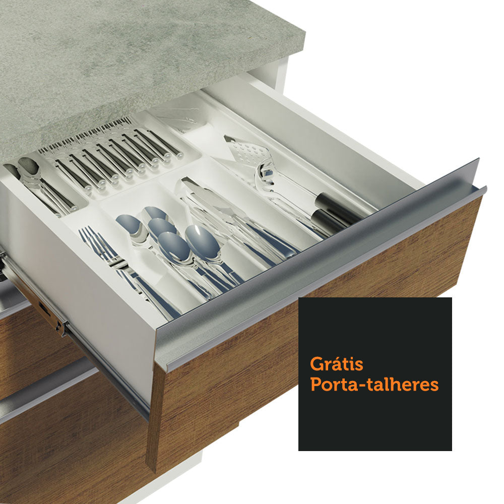 Balcão Gabinete de Pia Madesa Glamy 120 x 60 cm 2 Portas e 3 Gavetas (Sem Tampo) Branco/Rustic