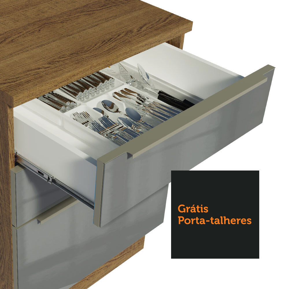 Balcão Gabinete de Pia 120 cm 2 Portas 3 Gavetas (Sem Tampo) Rustic/Cinza Lux Madesa