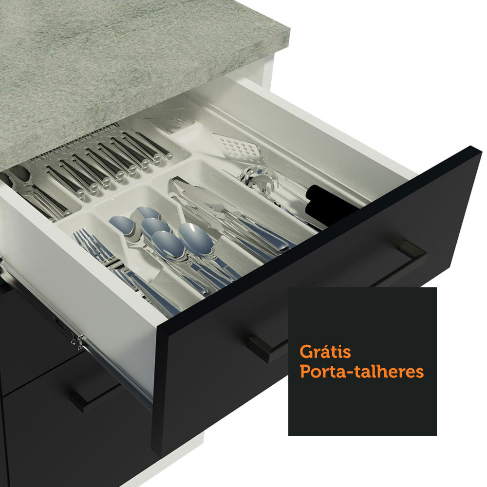 Balcão Madesa Agata 40 x 60 cm 3 Gavetas (Sem Tampo) Branco/Preto