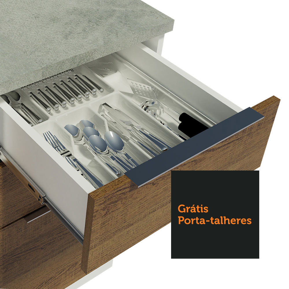 Balcão Cozinha 40 x 60 cm 3 Gavetas (Sem Tampo) Branco/Rustic Stella Madesa