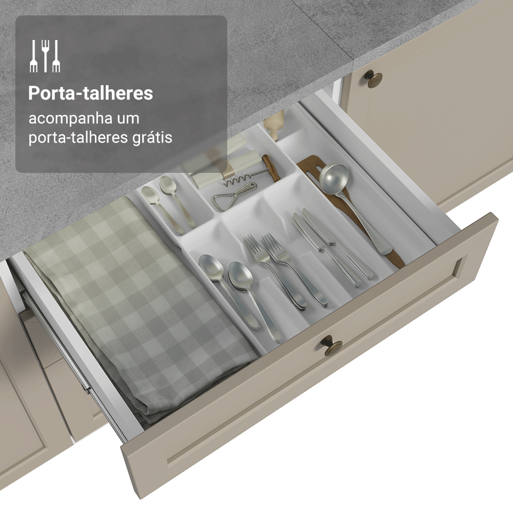 Balcão de Cozinha 60 x 60 cm 3 Gavetas (Com Tampo) Branco/Crema Vik Madesa