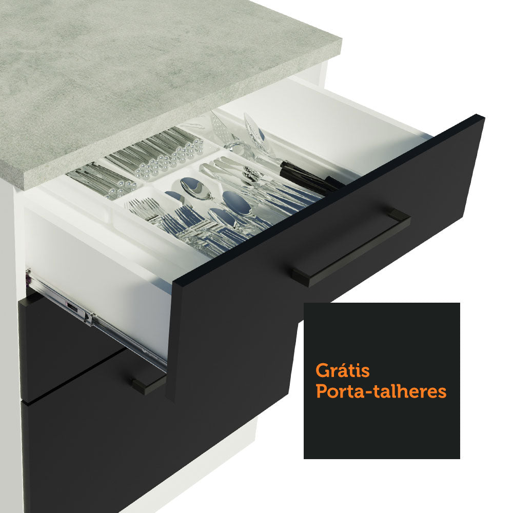 Balcão Madesa Agata 60 x 60 cm 3 Gavetas (Sem Tampo) Branco/Preto