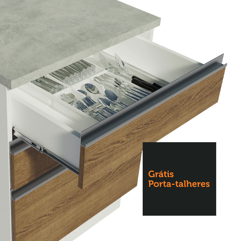 Balcão Madesa Glamy 60 x 60 cm 3 Gavetas (Com Tampo) Branco/Rustic