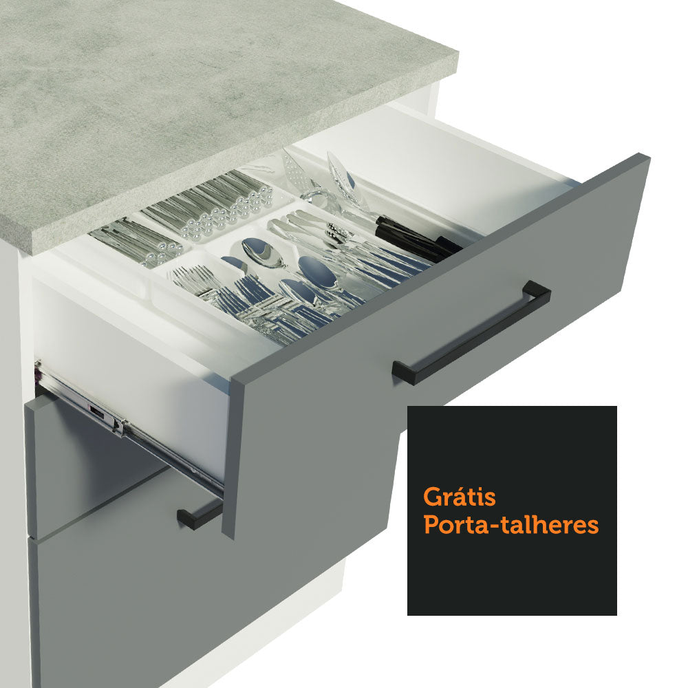 Balcão Madesa Agata 60 x 60 cm 3 Gavetas (Sem Tampo) Branco/Cinza
