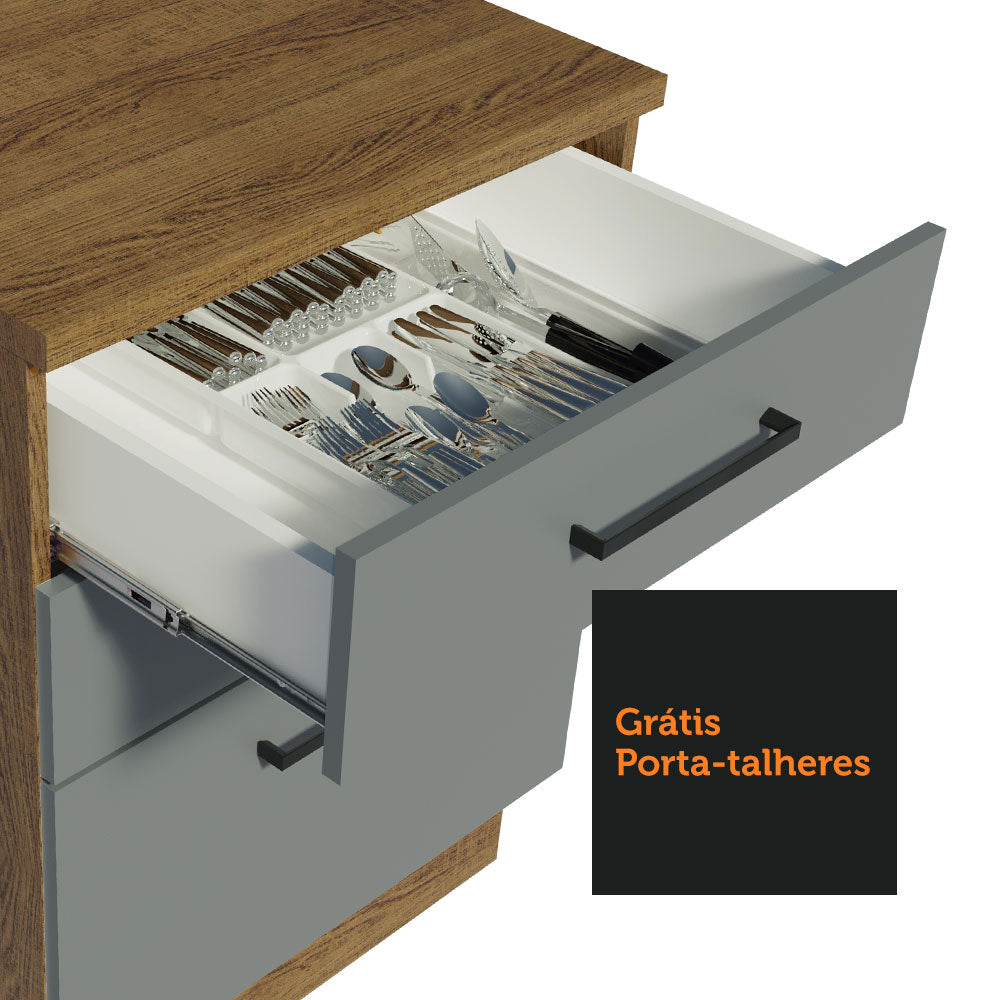 Balcão Madesa Agata 60 x 60 cm 3 Gavetas (Sem Tampo) Rustic/Cinza