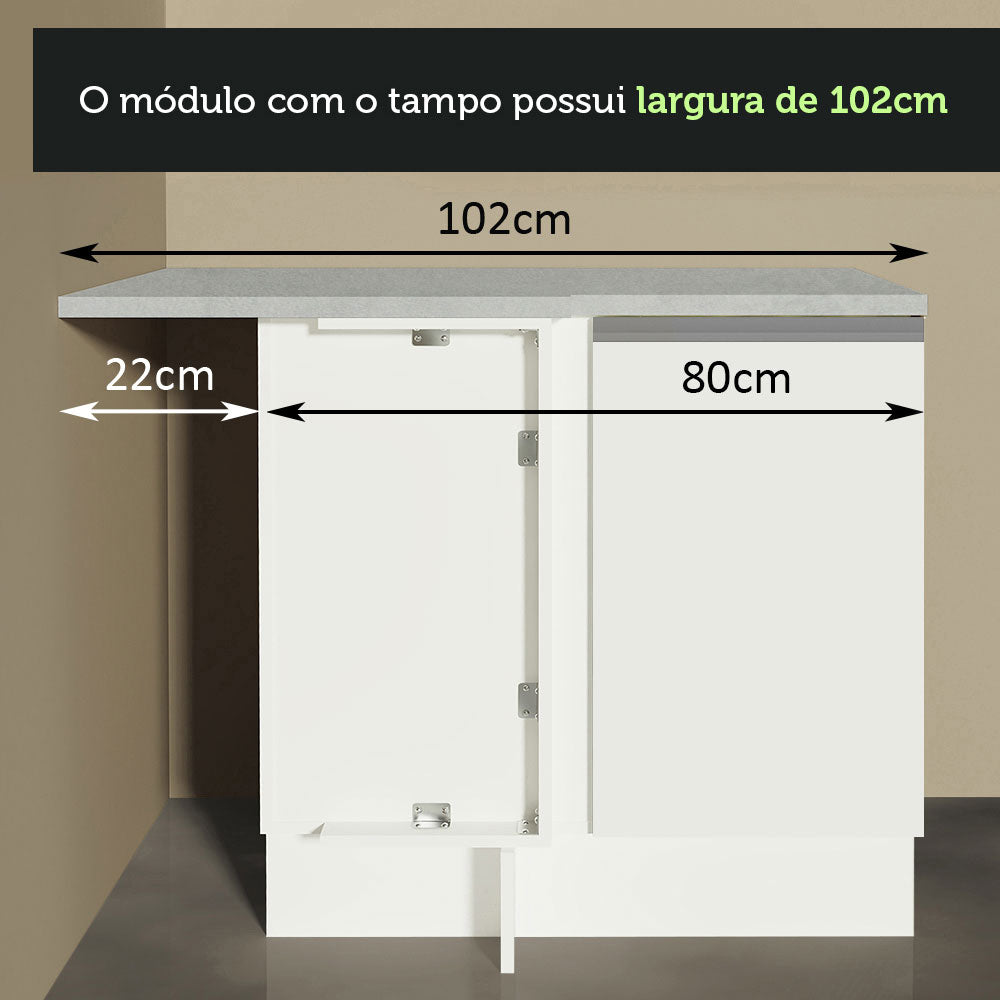 Balcão de Canto Madesa Glamy 1 Porta 60 cm Profundidade (Com Tampo) Branco
