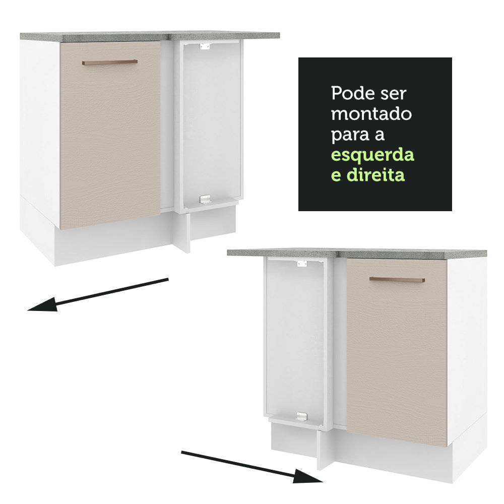 Balcão de Canto 1 Porta 60 cm Profundidade (Com Tampo) Branco/Crema Agata Madesa