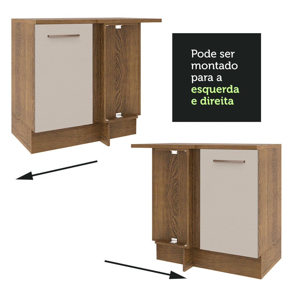 Balcão de Canto 1 Porta 60 cm Profundidade (Sem Tampo) Rustic/Crema Agata Madesa