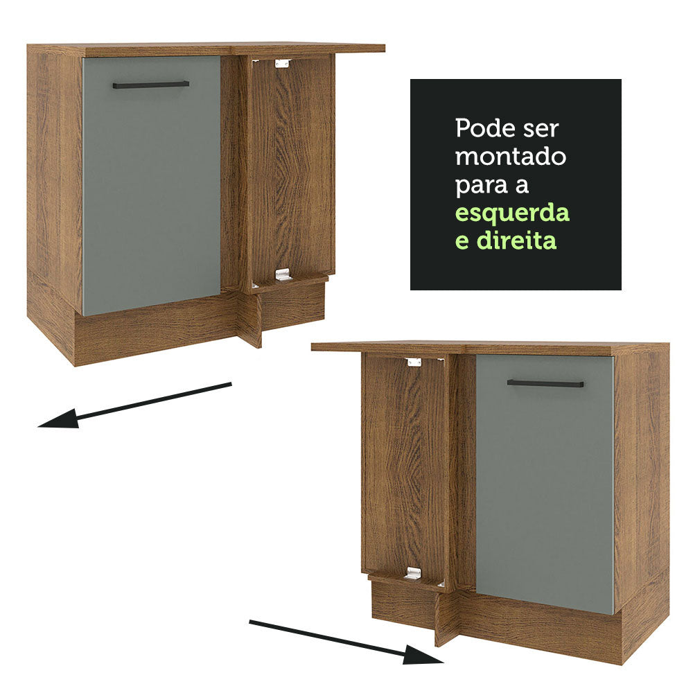 Balcão de Canto Madesa Agata 1 Porta 60 cm Profundidade (Sem Tampo) Rustic/Cinza