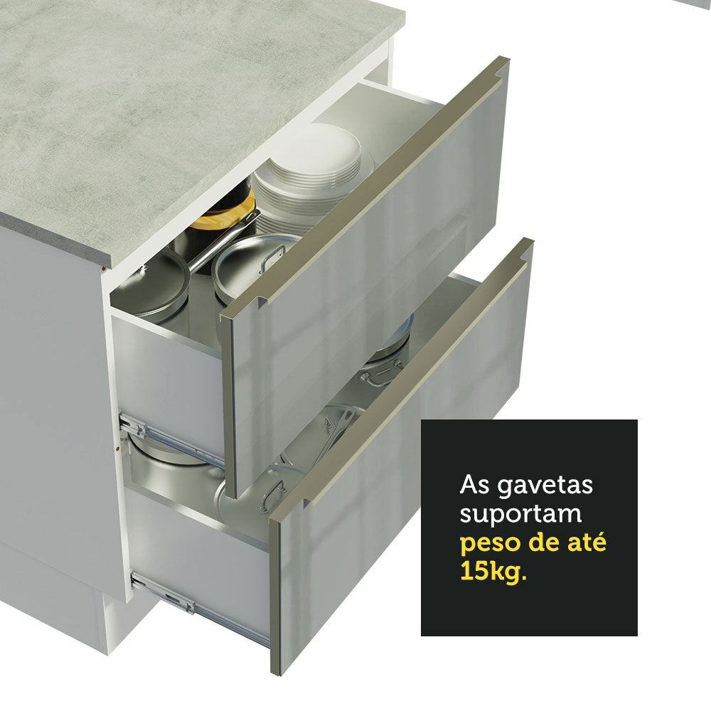 Balcão Madesa Lux 80 cm 2 Gavetas (Sem Tampo) Branco/Cinza