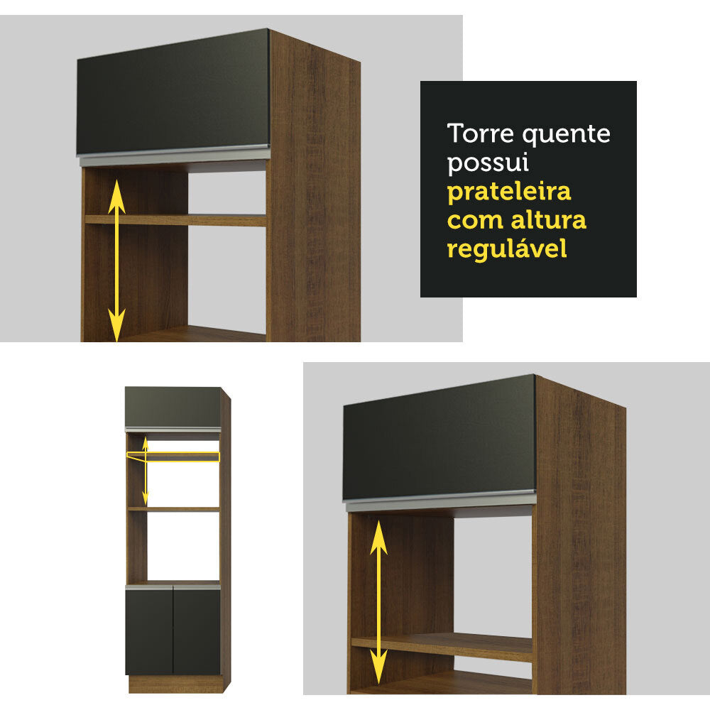 Torre Quente Madesa Glamy 70 x 60 cm 3 Portas Rustic/Preto