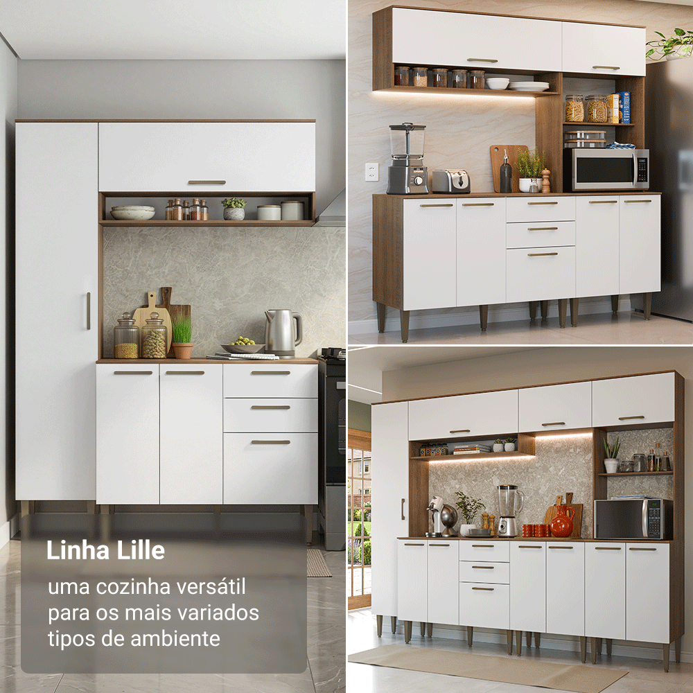 Balcão de Cozinha com Pia 105 cm 3 Portas 2 Gavetas Rustic/Branco Lille Madesa