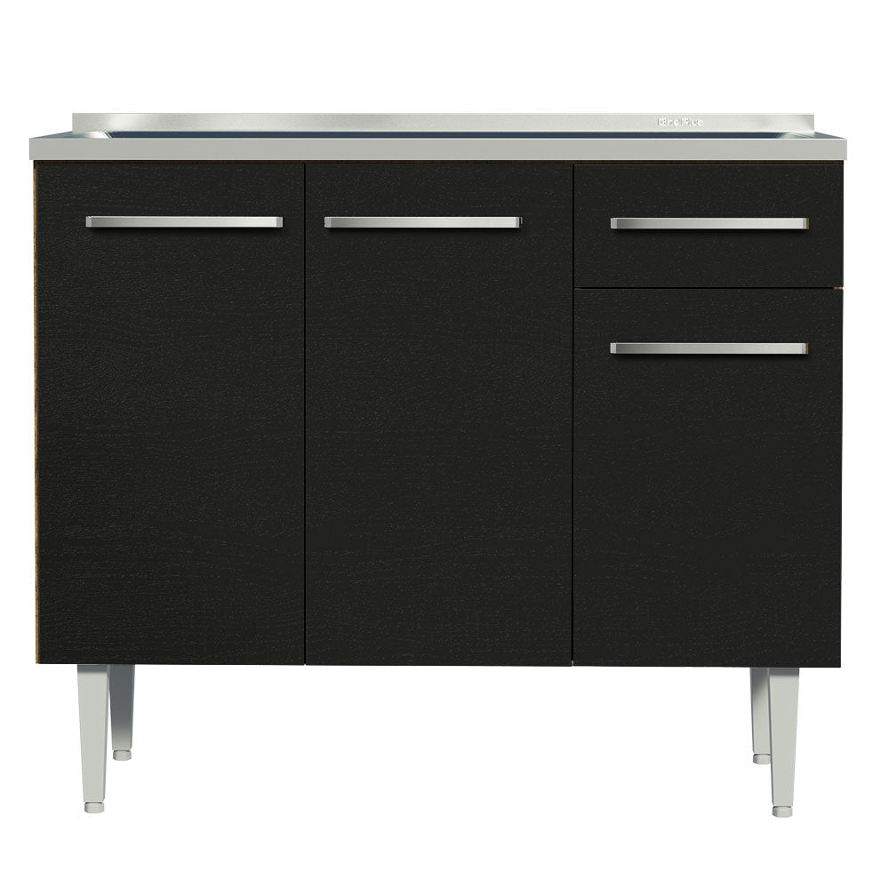 Balcão Gabinete com Pia 3 Portas e 1 Gaveta 105cm Rustic/Preto Emilly Madesa