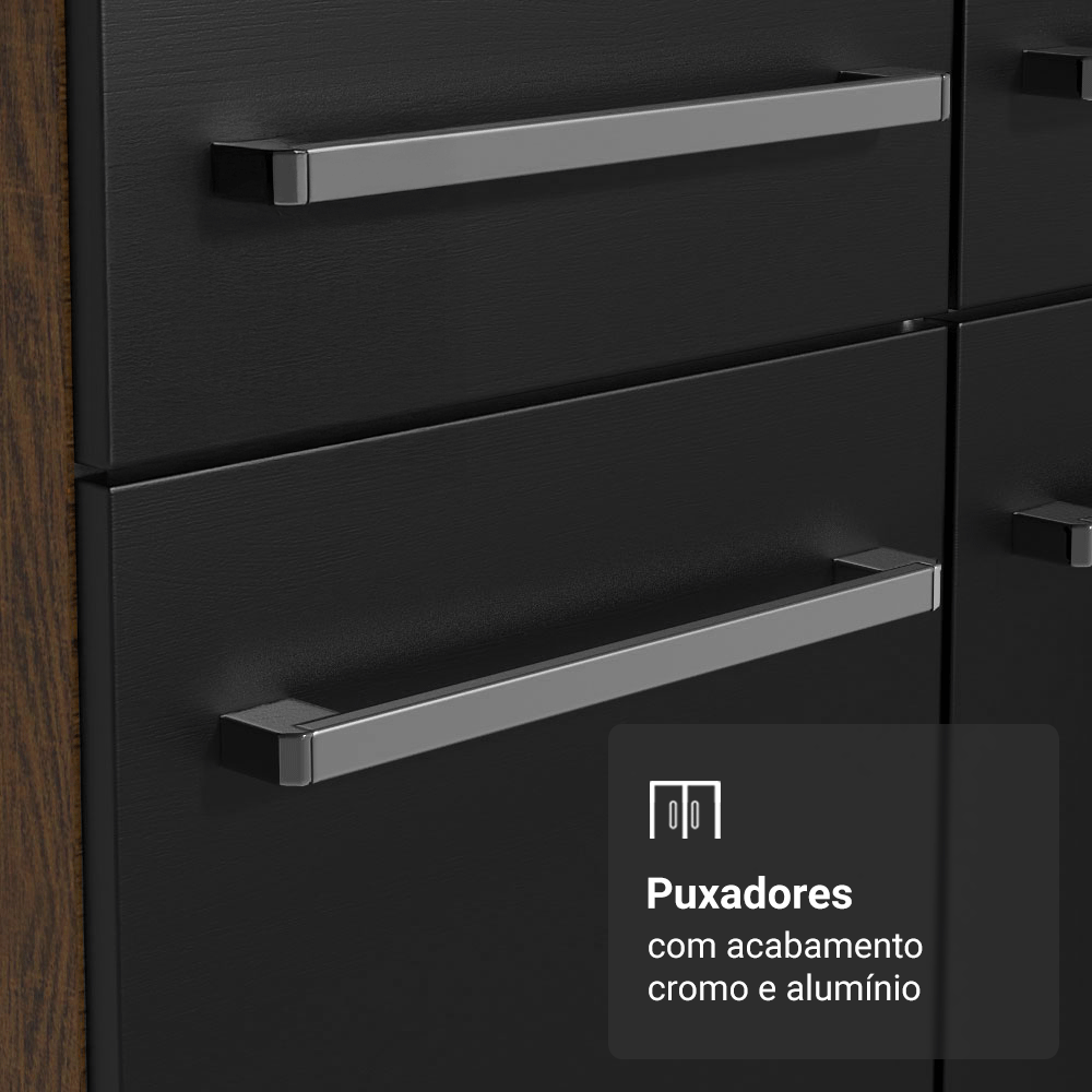 Balcão Gabinete com Pia 3 Portas e 1 Gaveta 105cm Rustic/Preto Emilly Madesa