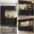 Balcão de Cozinha com Pia 105 cm 3 Portas 2 Gavetas Rustic/Preto Lille Madesa