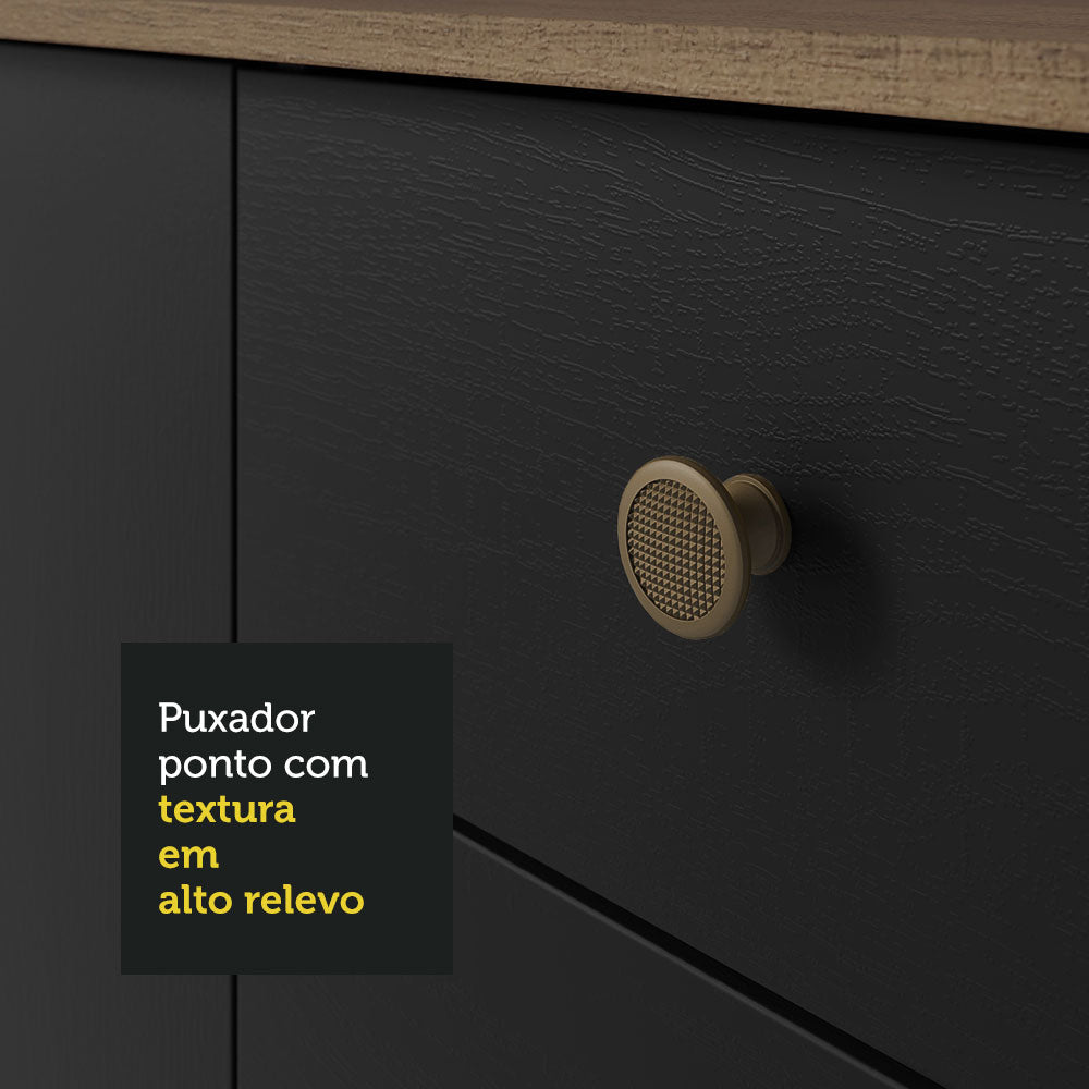 Balcão Gabinete com Pia 3 Portas e 2 Gavetas 105cm Rustic/Preto Gourmet Madesa