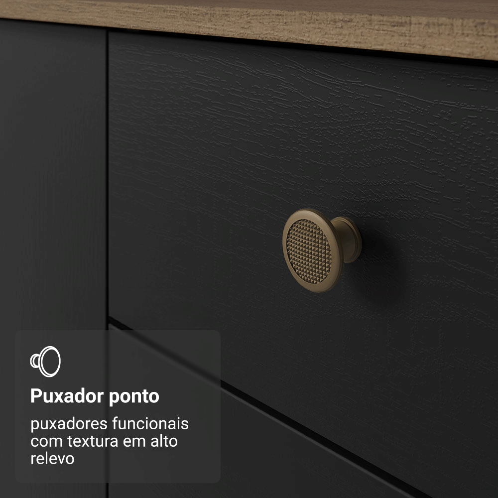 Balcão Gabinete com Pia 3 Portas e 2 Gavetas 105cm Rustic/Preto Gourmet Madesa