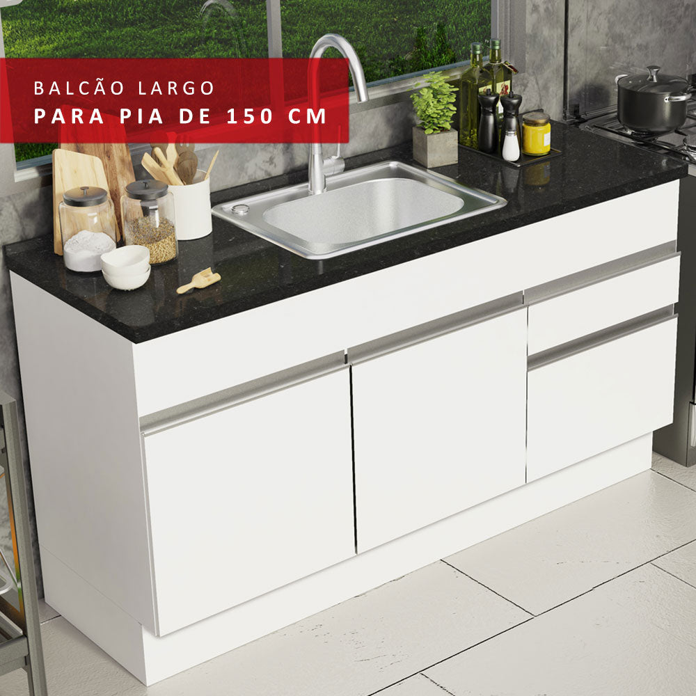 Balcão de Pia Madesa Glamy 150 cm 2 Portas e 2 Gavetas (Sem Tampo e Pia) Branco