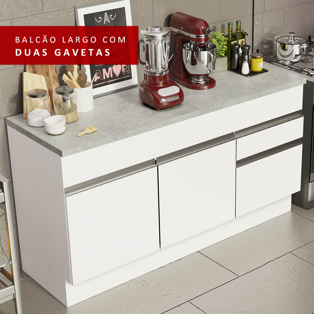 Balcão Madesa Glamy 150 cm 2 Portas e 2 Gavetas (Com Tampo) Branco
