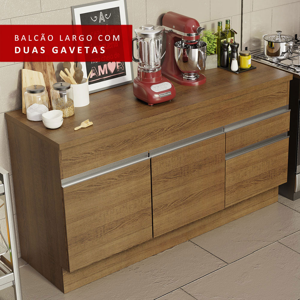 Balcão Madesa Glamy 150 cm 2 Portas e 2 Gavetas (Com Tampo) Rustic