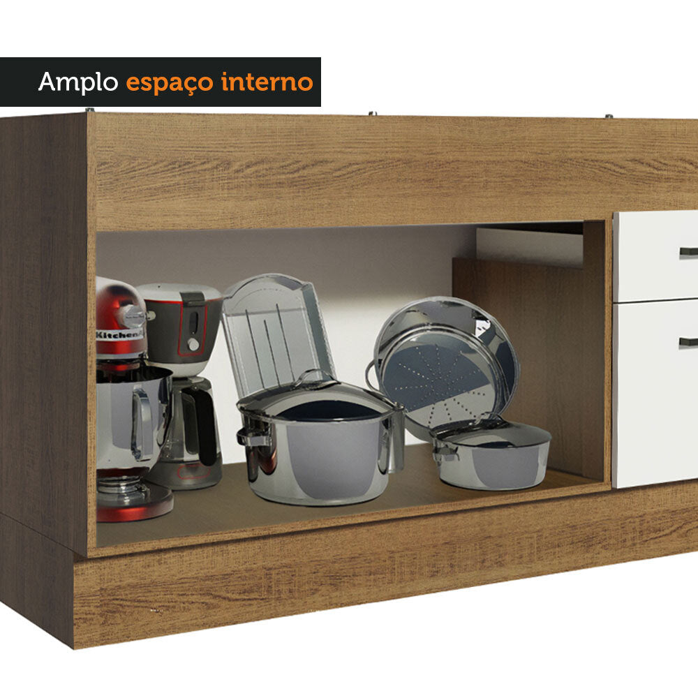 Balcão de Pia Madesa Agata 150 cm 2 Portas e 2 Gavetas (Sem Tampo e Pia) Rustic/Branco