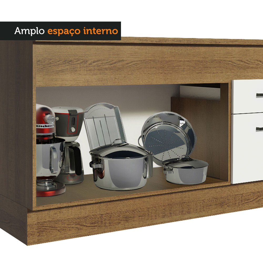 Balcão Madesa Agata 150 cm 2 Portas e 2 Gavetas (Com Tampo) Rustic/Branco
