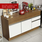 Balcão Madesa Glamy 150 cm 2 Portas e 2 Gavetas (Com Tampo) Rustic/Branco