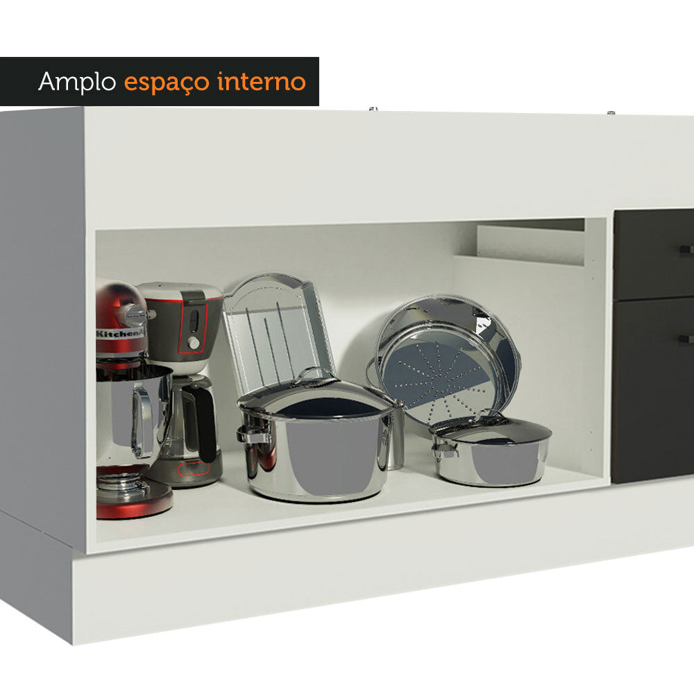 Balcão de Pia Madesa Agata 150 cm 2 Portas e 2 Gavetas (Sem Tampo e Pia) Branco/Preto