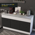 Balcão Madesa Agata 150 cm 2 Portas e 2 Gavetas (Com Tampo) Branco/Preto