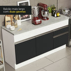 Balcão Madesa Glamy 150 cm 2 Portas e 2 Gavetas (Com Tampo) Branco/Preto