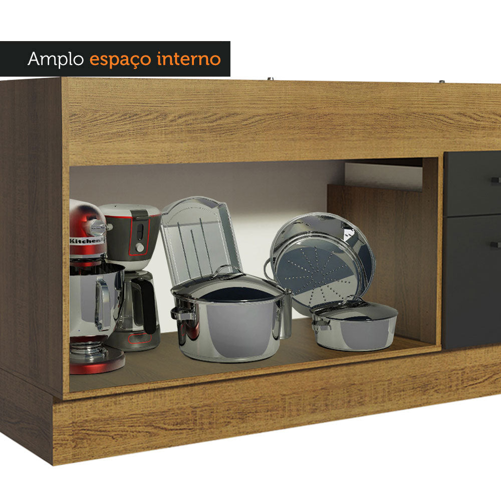 Balcão de Pia Madesa Agata 150 cm 2 Portas e 2 Gavetas (Sem Tampo e Pia) Rustic/Preto