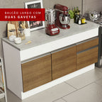 Balcão Madesa Glamy 150 cm 2 Portas e 2 Gavetas (Com Tampo) Branco/Rustic