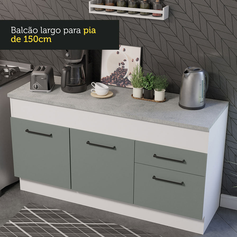 Balcão Madesa Agata 150 cm 2 Portas e 2 Gavetas (Com Tampo) Branco/Cinza