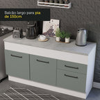 Balcão Madesa Agata 150 cm 2 Portas e 2 Gavetas (Com Tampo) Branco/Cinza