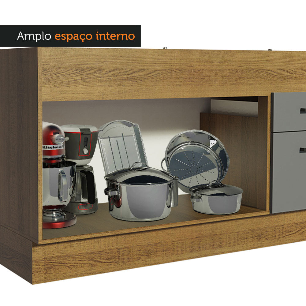 Balcão de Pia Madesa Agata 150 cm 2 Portas e 2 Gavetas (Sem Tampo e Pia) Rustic/Cinza