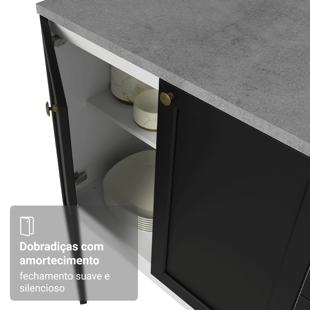 Balcão Porta-Temperos 20 cm 1 Porta (Sem Tampo) Branco/Preto Vik Madesa