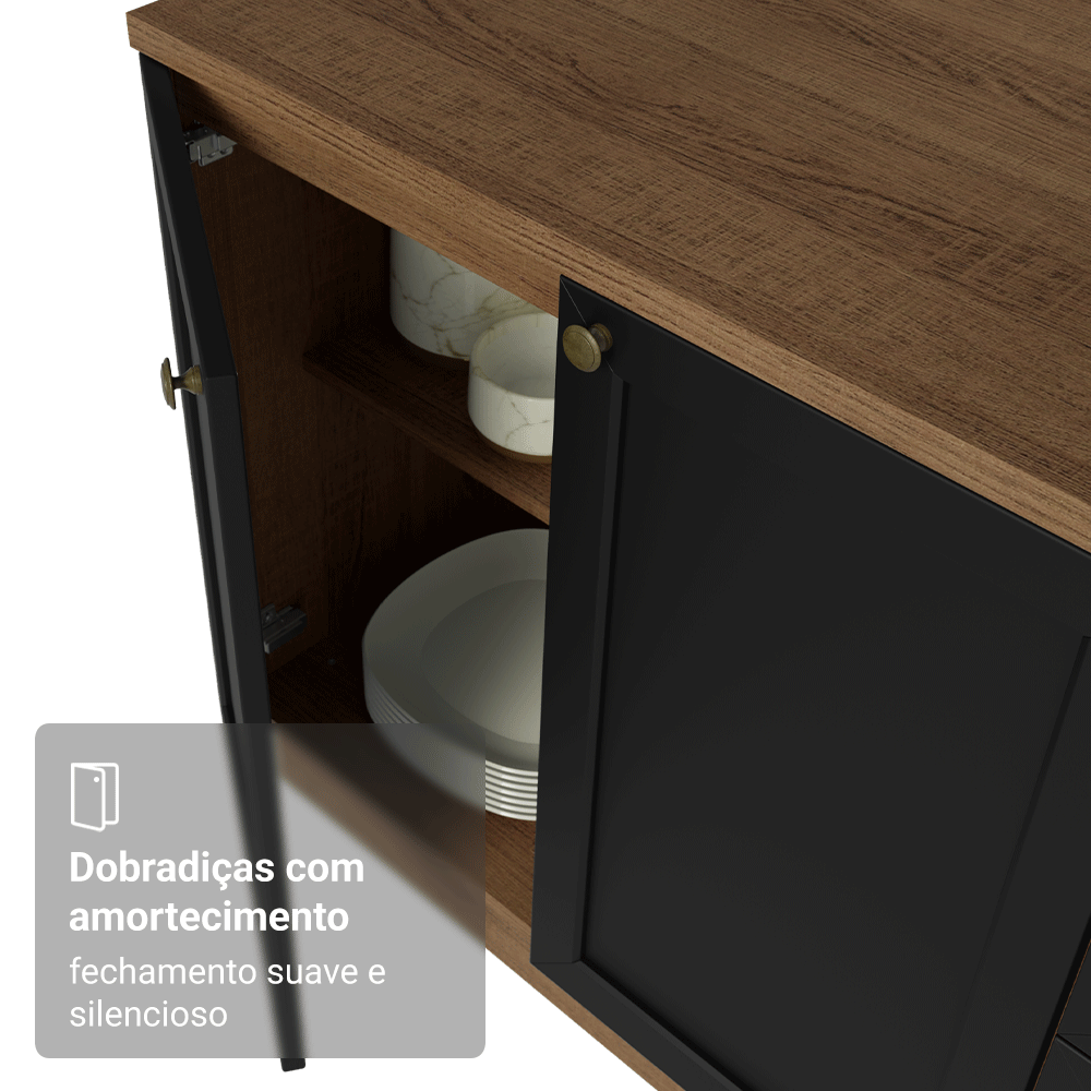 Balcão Porta-Temperos 20 cm 1 Porta Rustic/Preto Vik Madesa