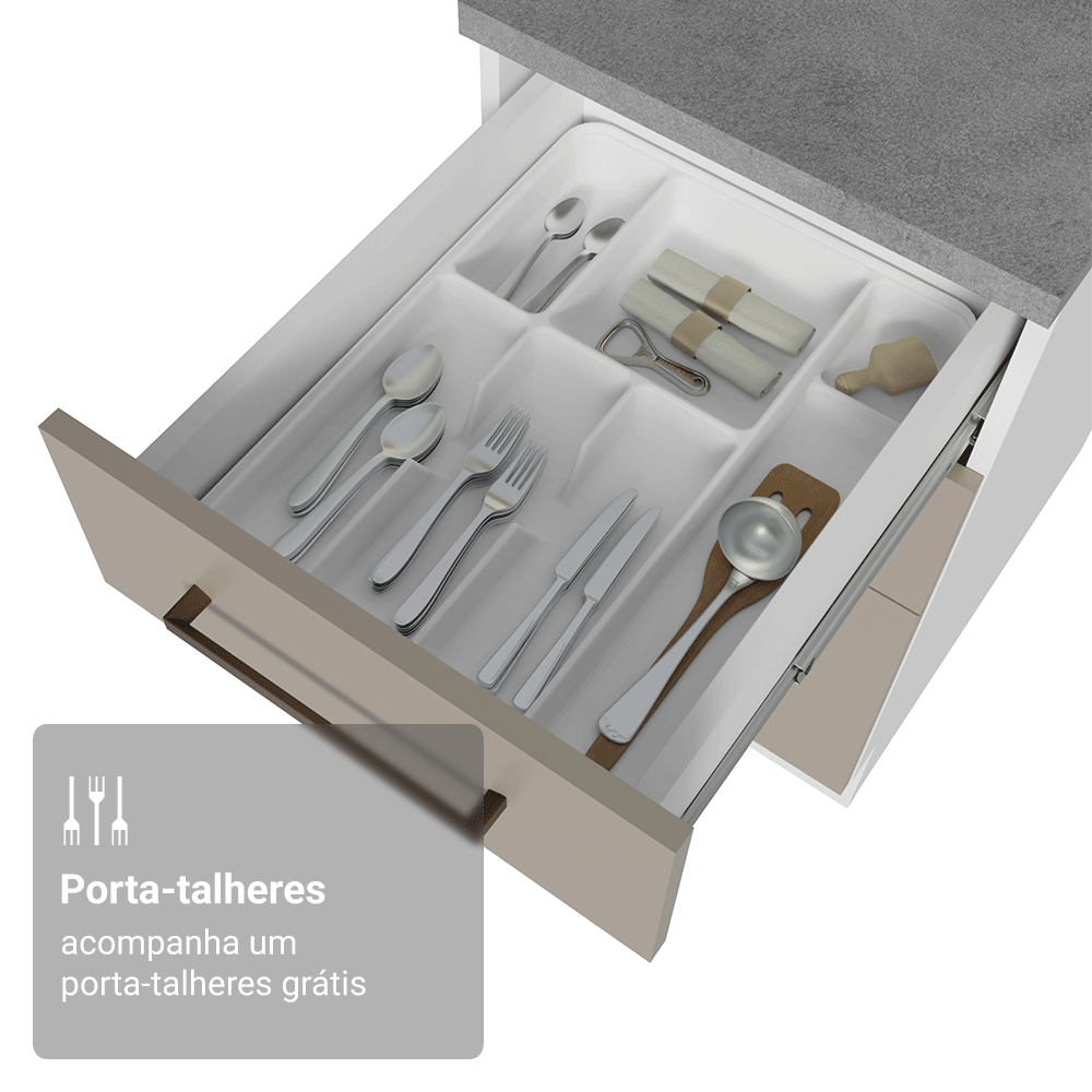 Balcão de Cozinha 40 cm 3 Gavetas (Sem Tampo) Branco/Crema Agata Madesa