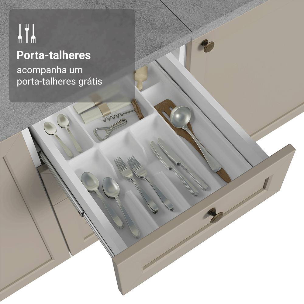 Balcão de Cozinha 40 cm 3 Gavetas (Sem Tampo) Branco/Crema Vik Madesa