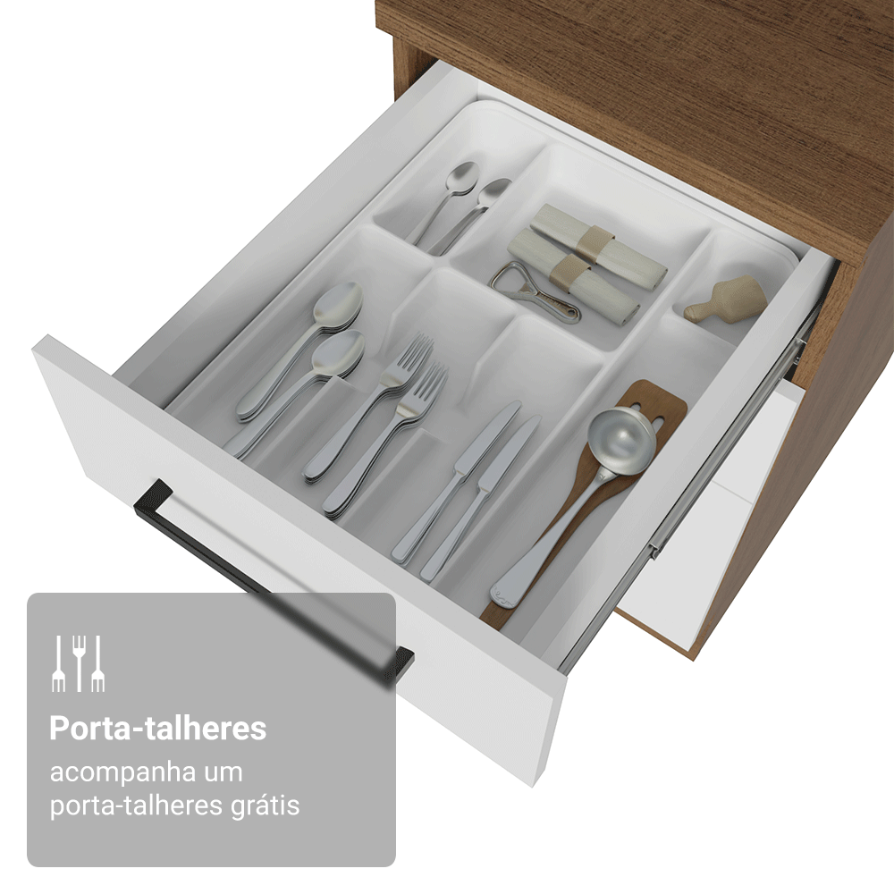 Balcão de Cozinha 40 cm 3 Gavetas (Sem Tampo) Rustic/Branco Agata Madesa