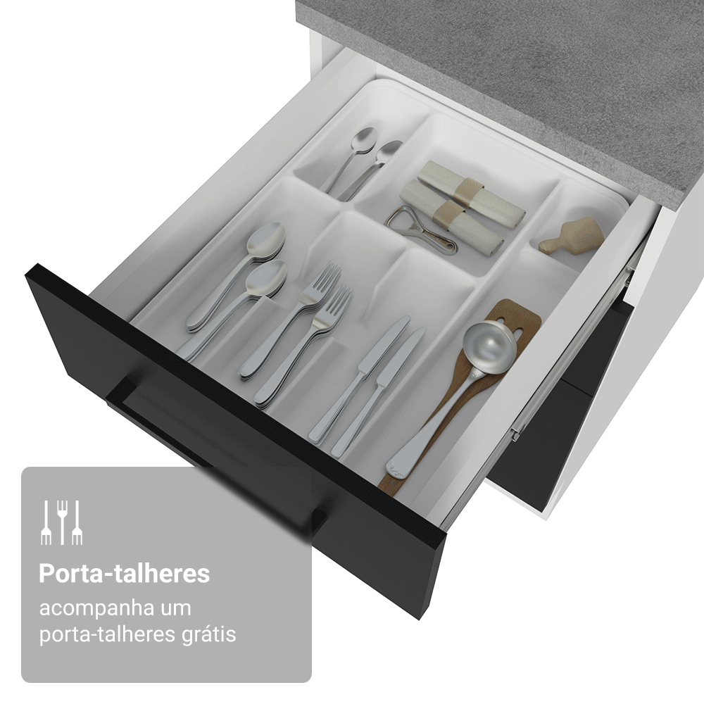 Balcão de Cozinha 40 cm 3 Gavetas (Sem Tampo) Branco/Preto Agata Madesa