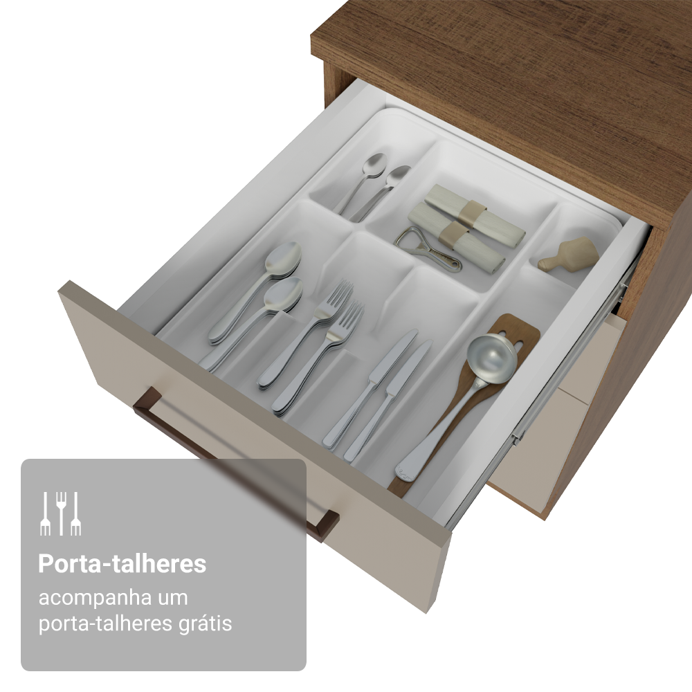 Balcão de Cozinha 40 cm 3 Gavetas (Sem Tampo) Rustic/Crema Agata Madesa