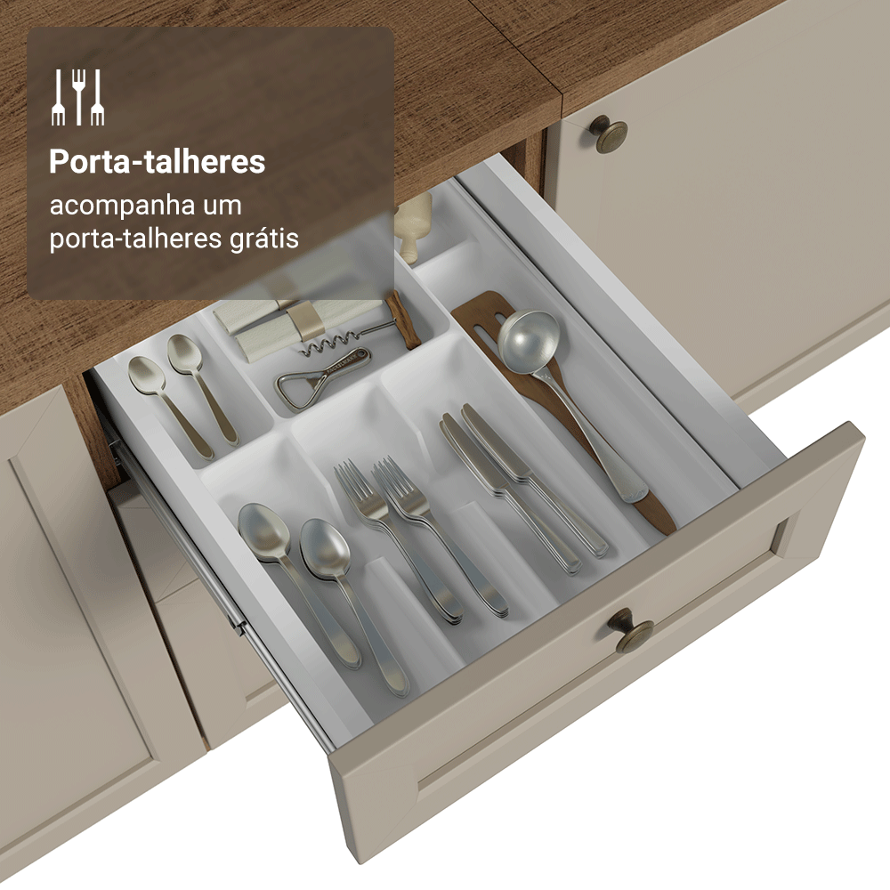 Balcão de Cozinha 40 cm 3 Gavetas (Sem Tampo) Rustic/Crema Vik Madesa
