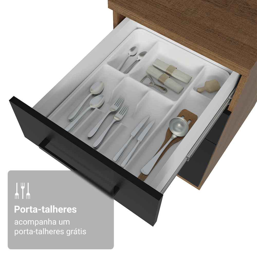 Balcão de Cozinha 40 cm 3 Gavetas (Sem Tampo) Rustic/Preto Agata Madesa