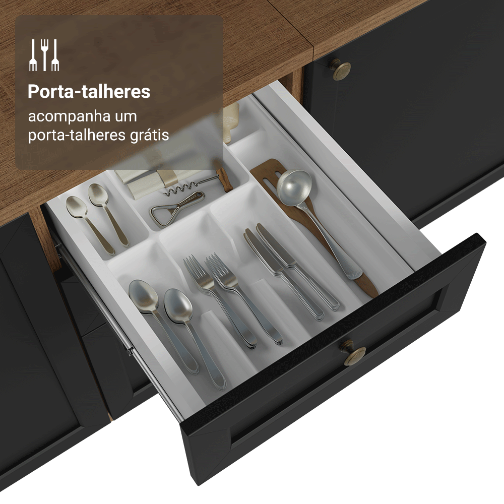Balcão de Cozinha 40 cm 3 Gavetas Rustic/Preto Vik Madesa
