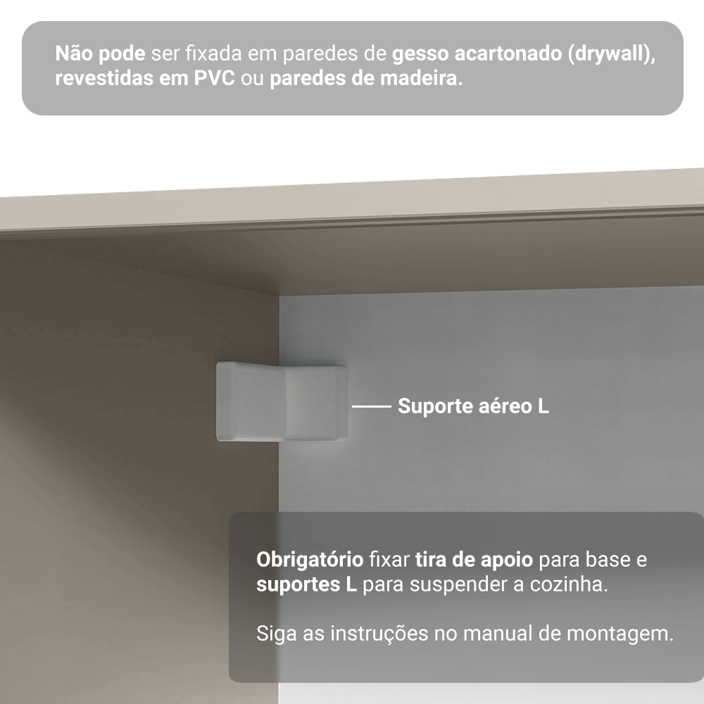 Balcão de Cozinha 40 cm 3 Gavetas Suspenso Crema Nice Madesa