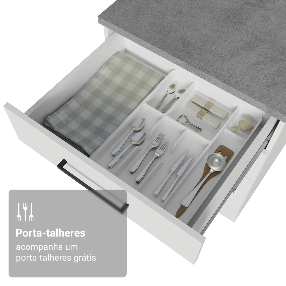 Balcão de Cozinha 60 cm 3 Gavetas (Sem Tampo) Branco Agata Madesa